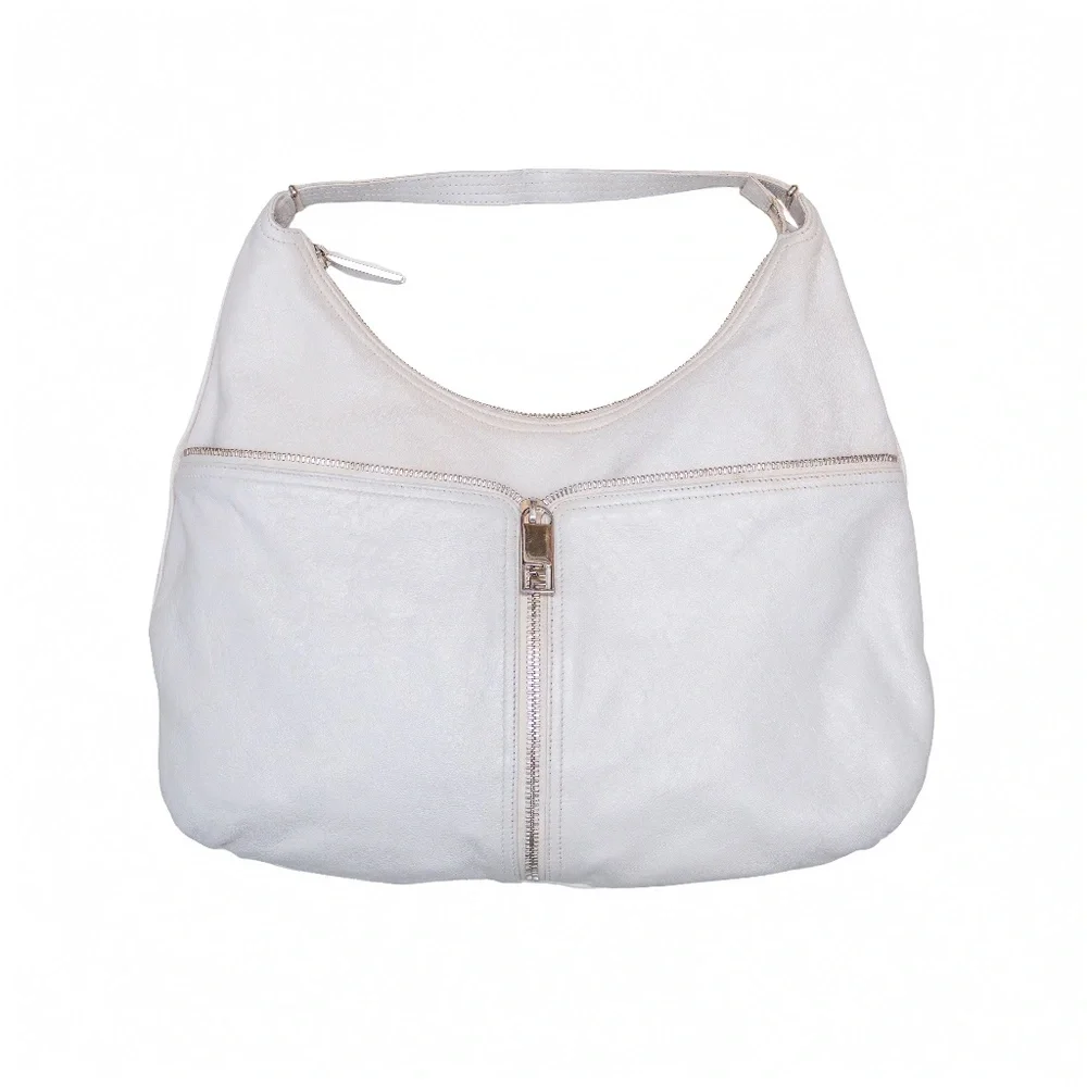 Vintage Fendi White Leather Hobo Shoulder Bag‎